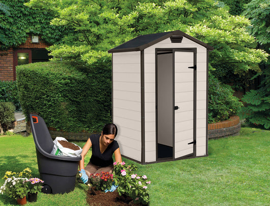 Casetta da Giardino Porta Attrezzi 129x103x196 cmin Resina Effetto Legno Keter Manor 4x3 Beige