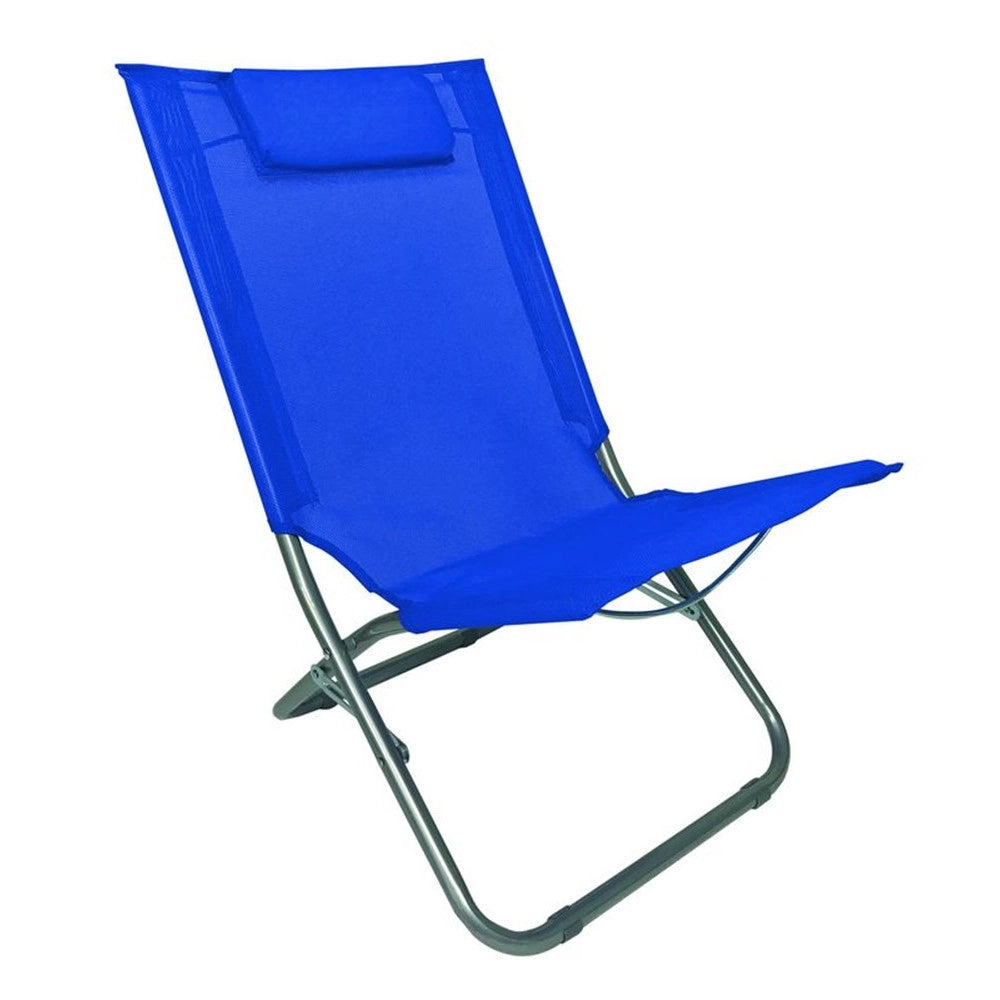 Trade Shop - Spiaggina Con Cuscino Per Testiera Blu 57 X 47 X 95 Cm Pieghevole Portatile 281015 -