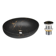 Lavabo da appoggio ovale 52x39,5 cm nero e dorato effetto marmo con piletta click clack