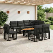 Set Divano da Giardino 9 pz Nero e Grigio scuro polyrattan 3437983