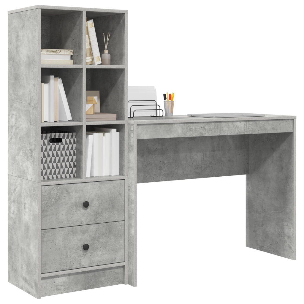 Scrivania con spazio di archiviazione in grigio cemento legno ingegnerizzato