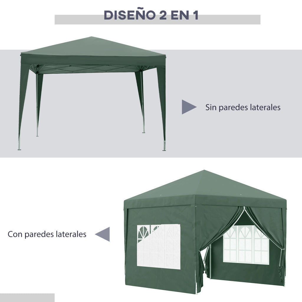 Gazebo Giardino Pieghevole 3x3 m Verde con 4 Pareti ¨C zephmum ¨C Polipropilene Impermeabile Anti-UV