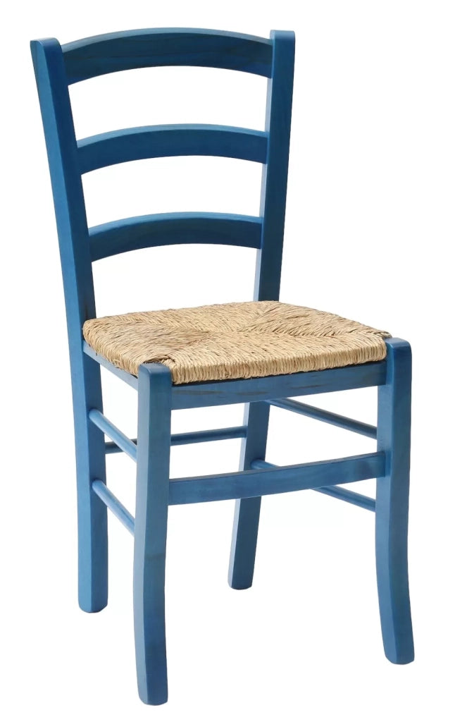 Set 2 sedie in legno massello finitura anilina blu/paglia - Mobili 2G