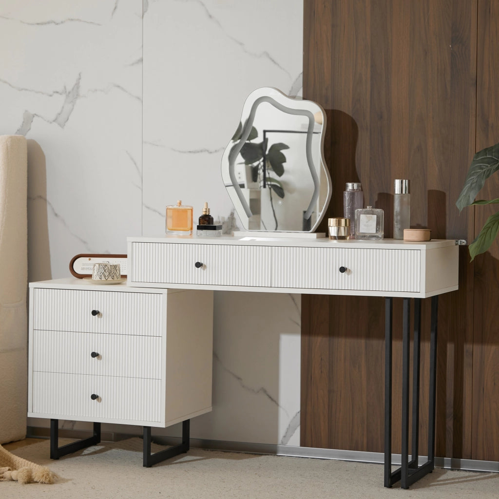 Tavolo da toeletta con specchio illuminato; piano estraibile; LED 3 colori; Bianco; B100×H76×P40cm (senza sgabello)