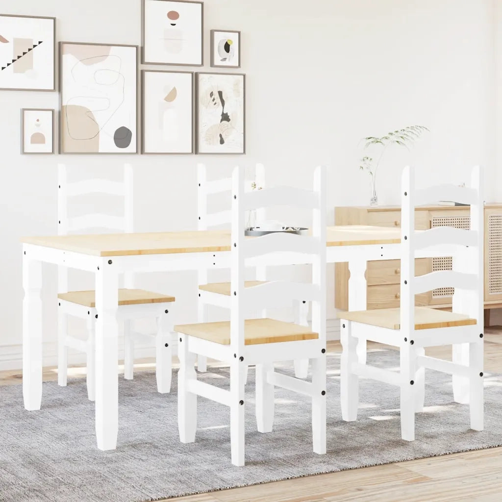 Set da Pranzo 5 pz PANAMA Bianco in Legno Massello di Pino 3345211