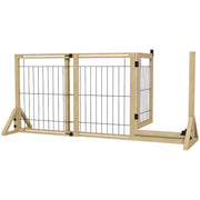 Cancelletto per Cani Estensibile 112-159x70 cm con Porta e 2 Pannelli in Legno Naturale