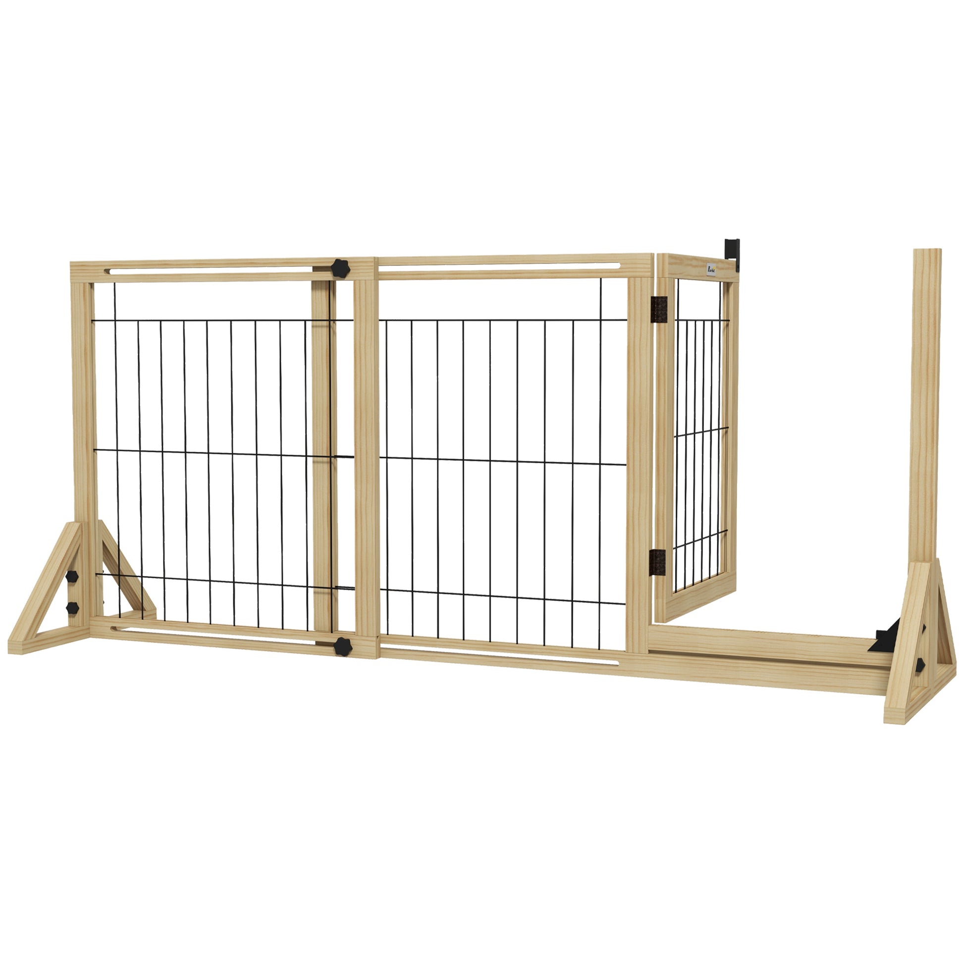 Cancelletto per Cani Estensibile 112-159x70 cm con Porta e 2 Pannelli in Legno Naturale