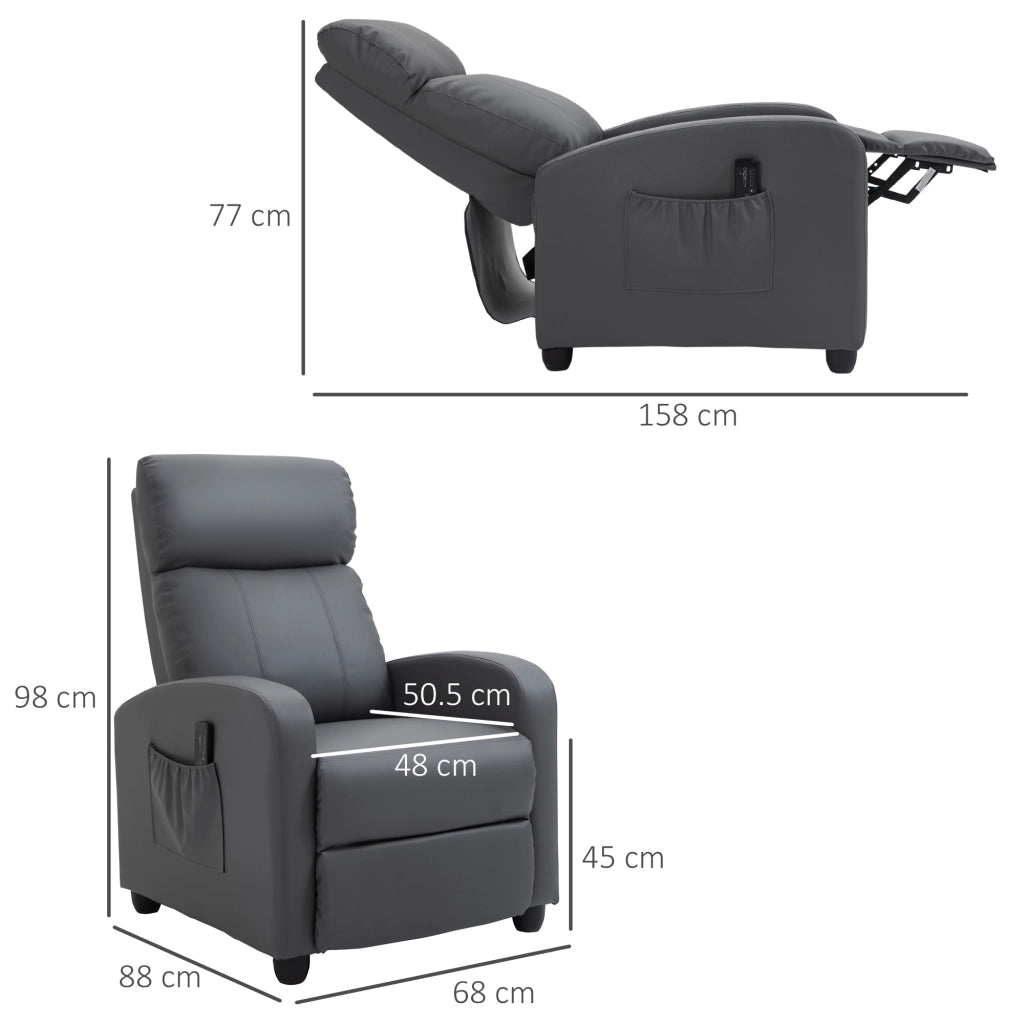 Easycomfort Poltrona Relax Massaggiante con Telecomando e 8 Programmi, Reclinazione e Poggiapiedi, 68x88x98cm, Grigio
