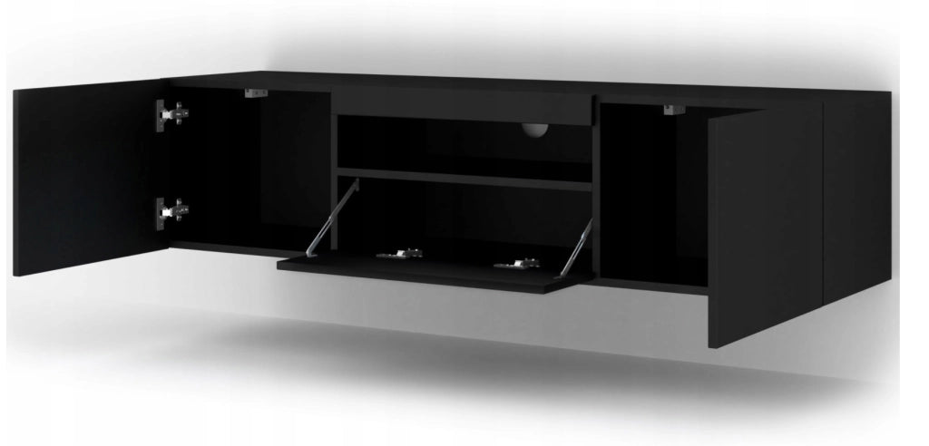 MOBILE TV PIANO TV SOSPESO O A TERRA NERO OPACO (NO LED) 150x37x42cm AURA