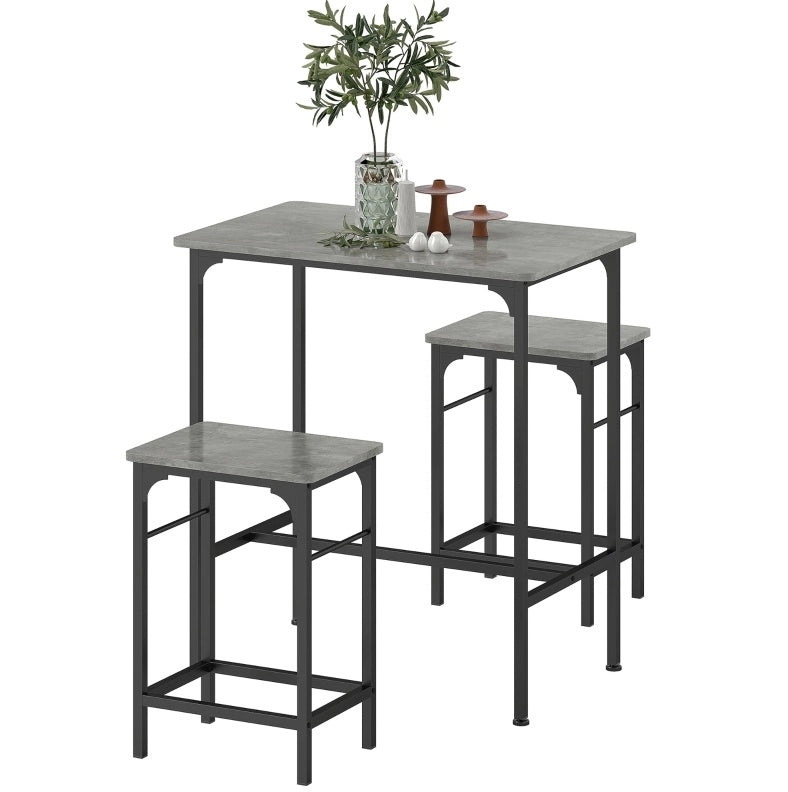 Set tavolo bar 80x50x87 cm con 2 sgabelli; struttura stabile in acciaio grigio
