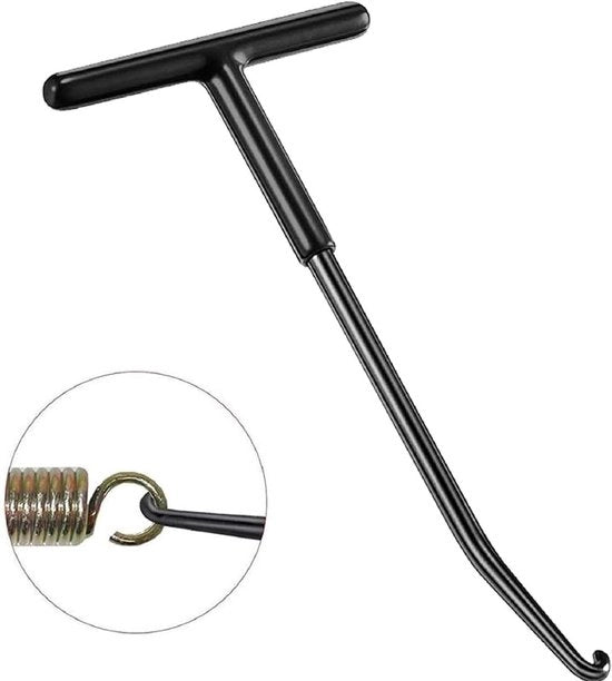 Veerhaak per motorfiets veertrekker T-haak - Montaggiohaak - Veerhaak in acciaio - Strumento per trampolino - 16 x 8 cm - Nero - 1 pezzo