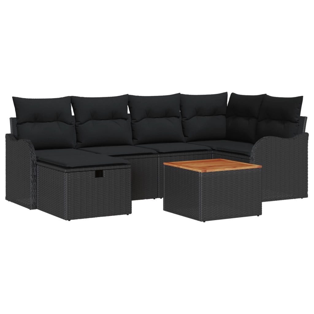 Set di divani da giardino  a 7 pezzi con cuscini Rattan polimerico nero