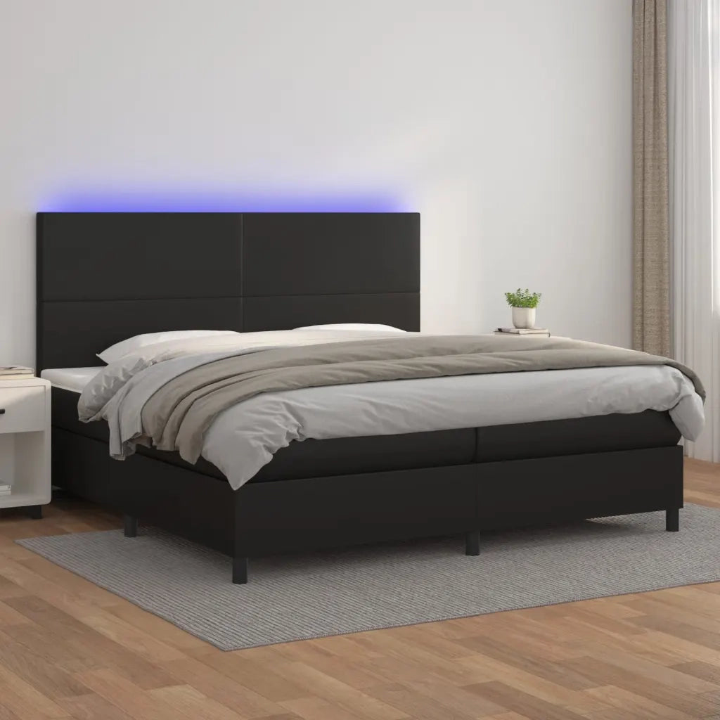 Giroletto a Molle con Materasso e LED Nero 200x200cm Similpelle