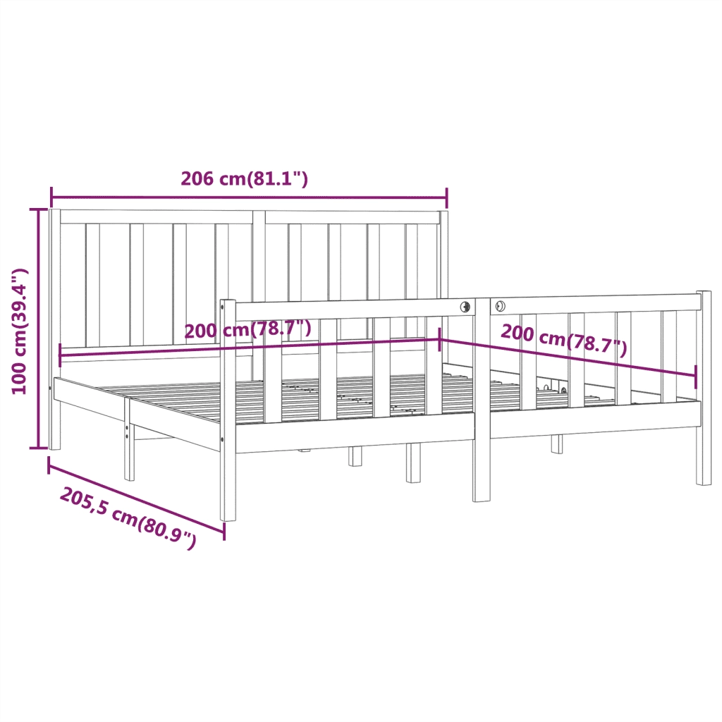 Giroletto-Struttura Letto Nero in Legno Massello 200x200 cm 999483