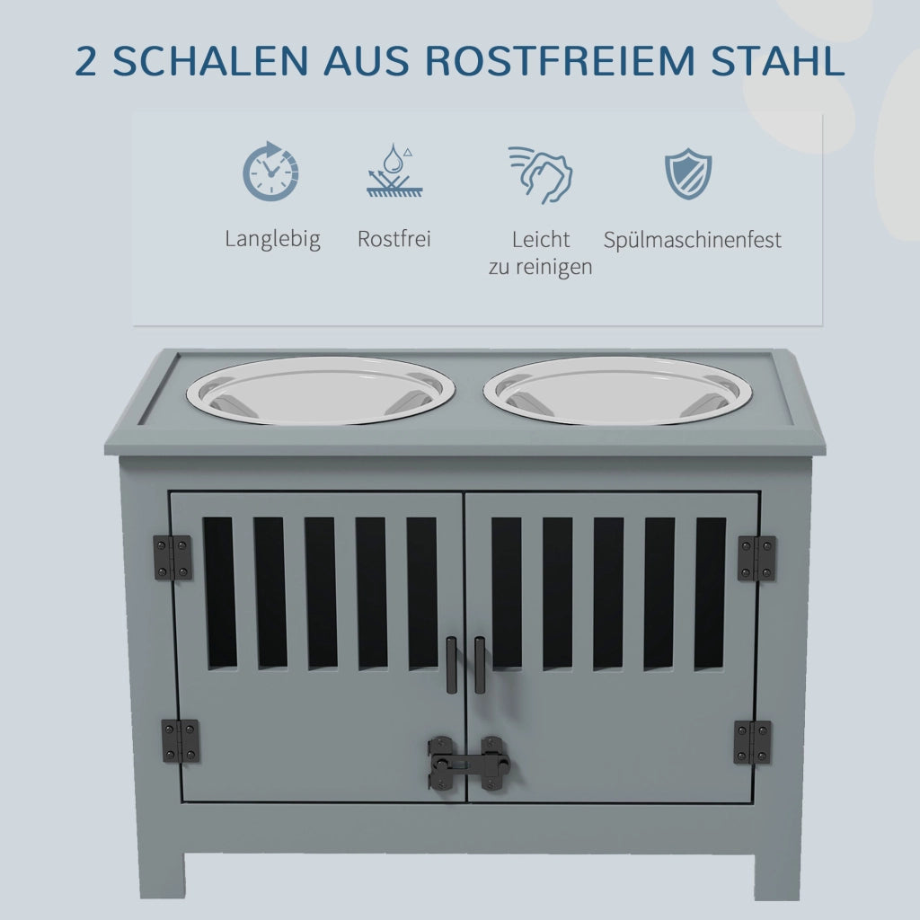 Casetta per cani con ciotole e vano portaoggetti ¨C zephmum ¨C 35.5x60x30 cm, grigio