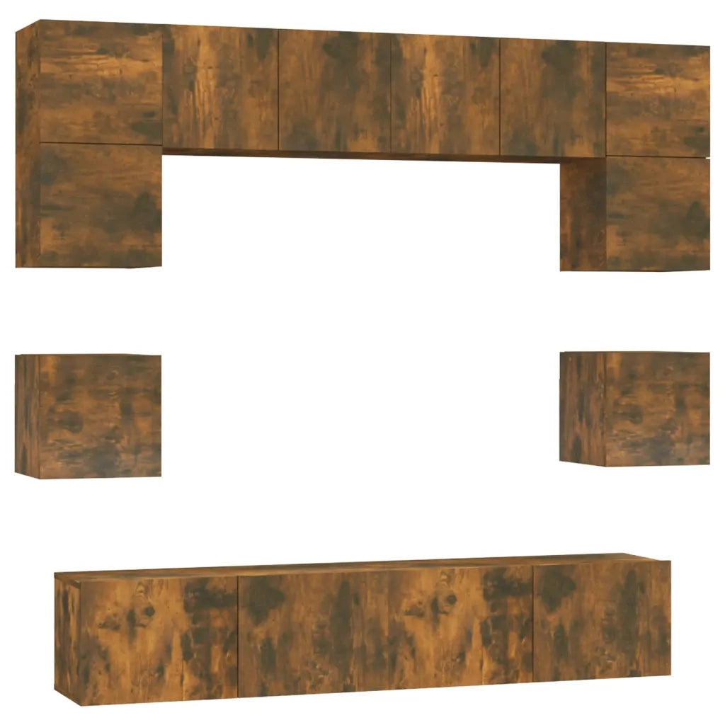 Set Mobili Porta TV 8pz Rovere Fumo in Legno Multistrato 3114411