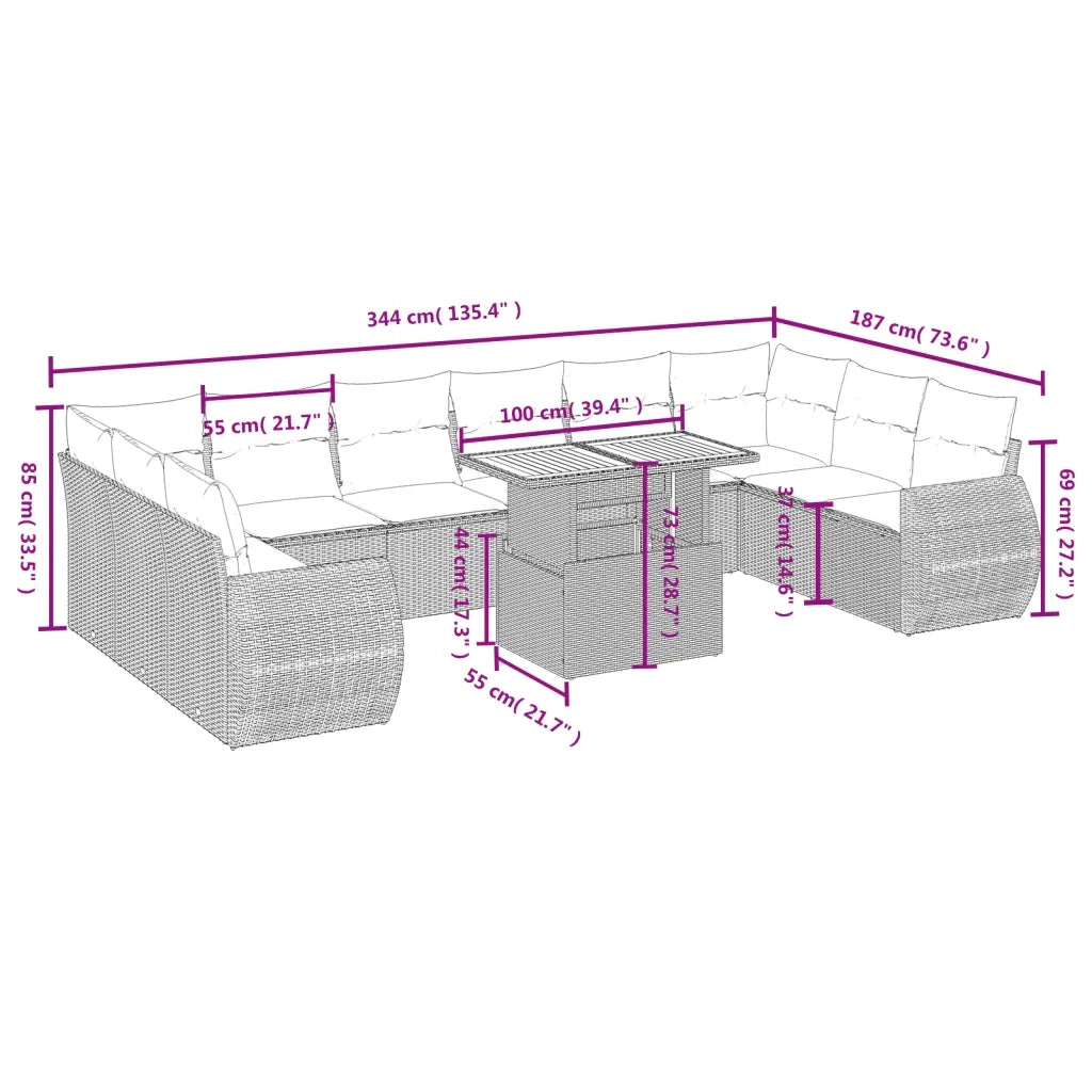 Set Divani da Giardino 11 pz con Cuscini in Polyrattan Nerocod mxl 112586