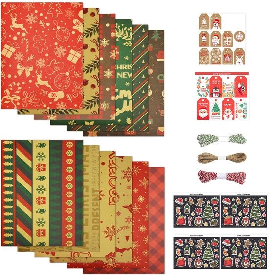 Set di carta da regalo con nastri e adesivi 70 x 50 cm - Kit di carta da regalo per feste con nastri e nastri di carta