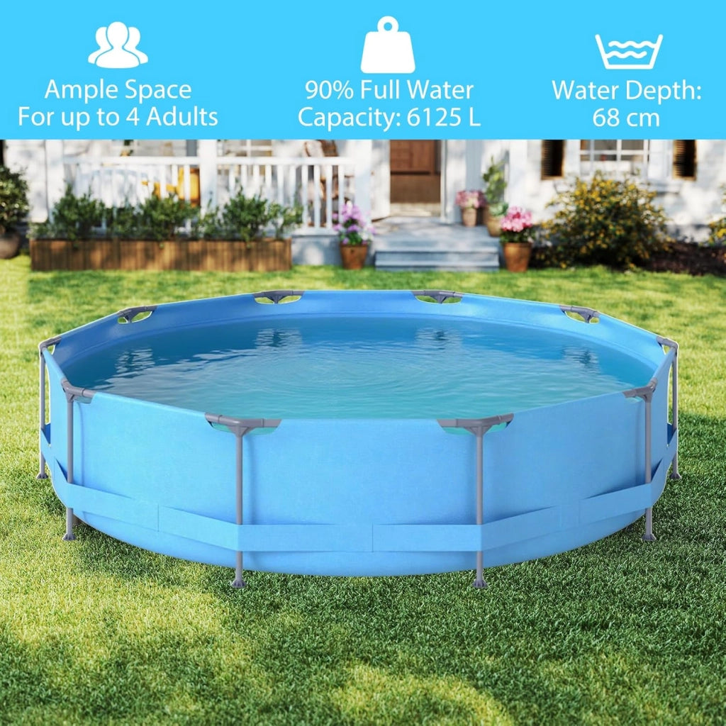 Piscina Fuori Terra, Piscina da Esterno Rotonda Ø360 X 76 CM, 6125L, Struttura in Metallo, PVC Resistente, con Pompa e Filtro, Blu