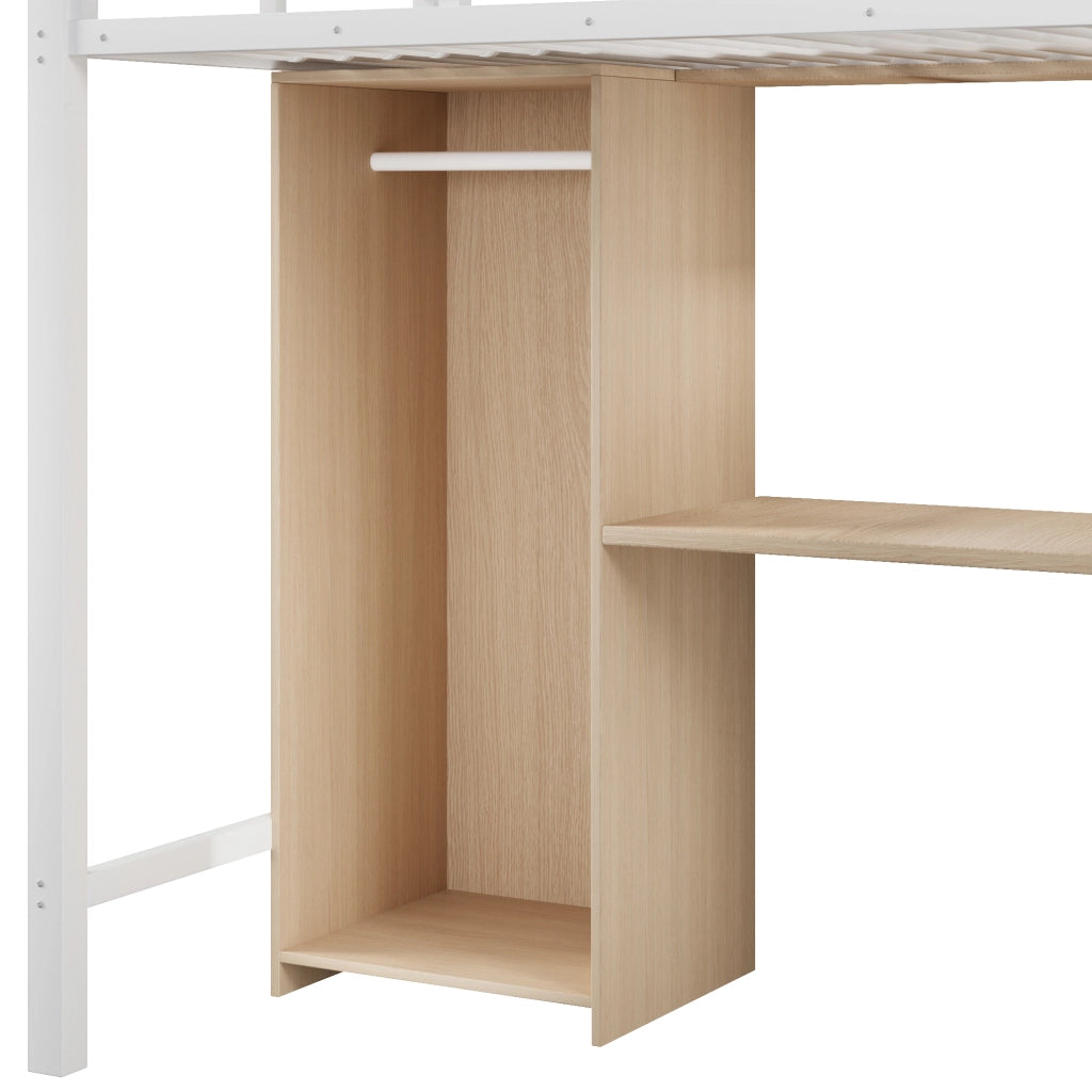 Letto a Soppalco con Scrivania, Armadio e Contenitore ¨C MINIMAL ¨C Bianco 90x200