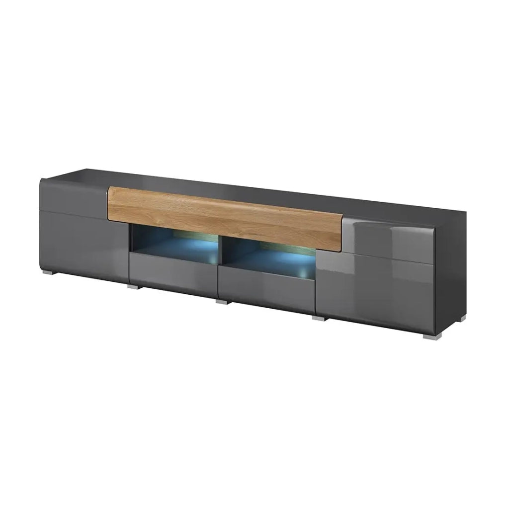 Mobile TV 210cm collezione OHIO. Colori grigio antracite e rovere.