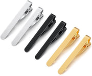 Set di Spille per Cravatta da 6 - Spille Metalliche - Oro/Argento/Nero - Clip con Fodera Sottile - Finestra di Rame di Alta Qualità - Rifinitura Lucida - Clip per Cravatta