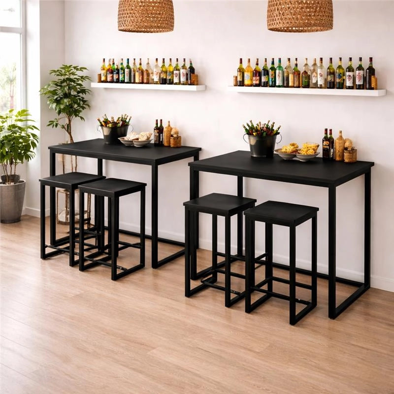 SET TAVOLO CON 4 SGABELI IN LEGNO100X60X87 CM NERO
