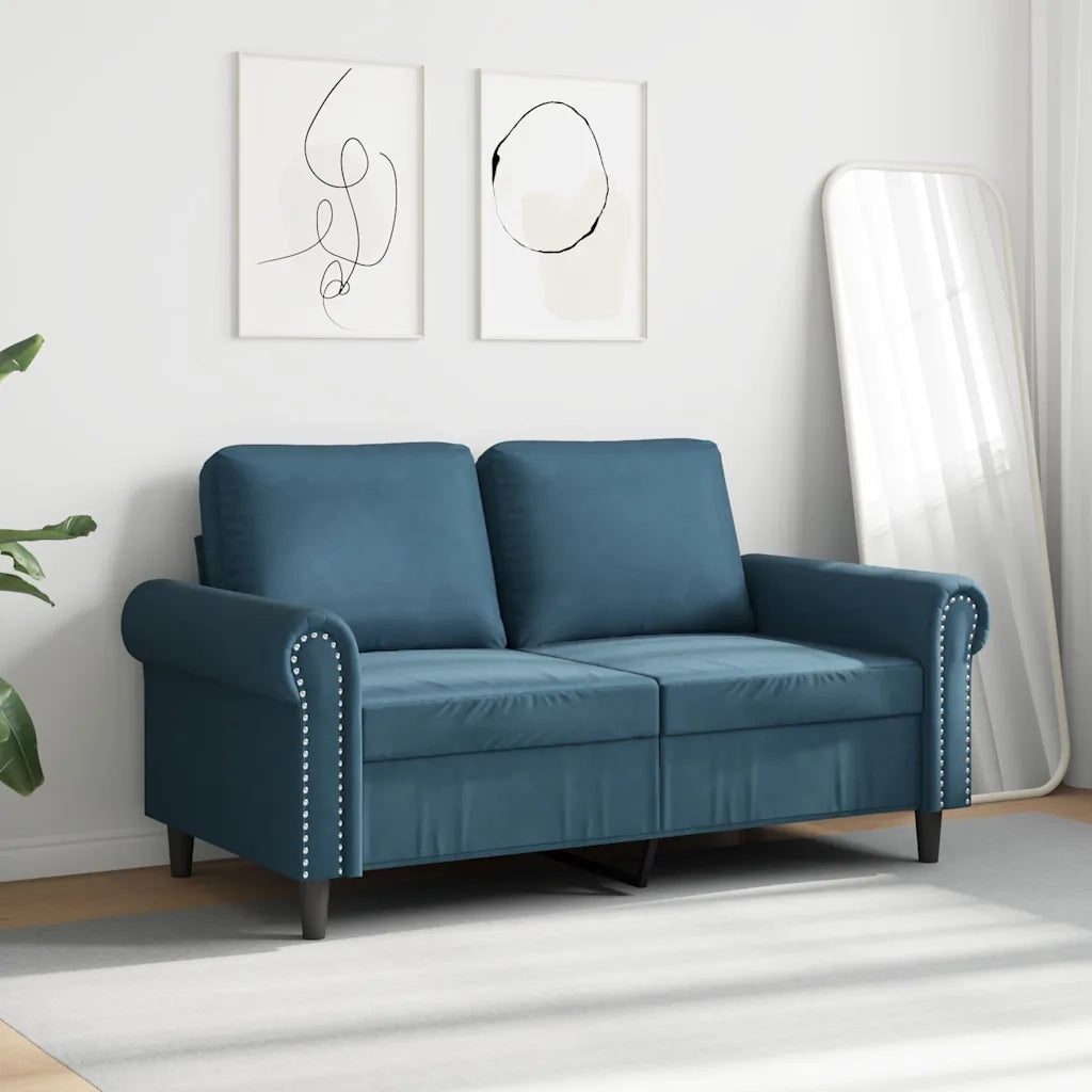 Divano | Divano da soggiorno | Sofa a 2 Posti Blu 120 cm in Velluto