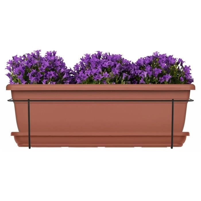 Kit fioriera con supporto in metallo e vassoio - GARDEN ID Relax - Terra. 50 cm - Riciclato e riciclabile al 100% - Volume per piante