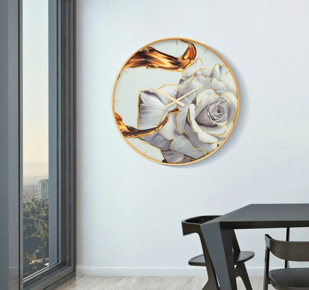 Orologio da Parete Rose 5x80x5 cm in Vetro MDF e Metallo Multicolor