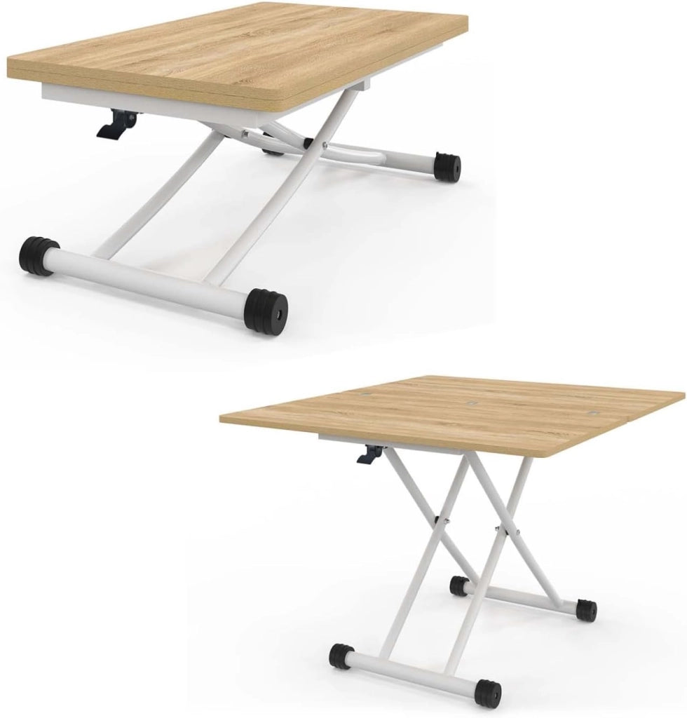 Tavolino 2 in 1 URBANA, trasformabile in tavolo da pranzo rettangolare, 100 cm, legno e bianco