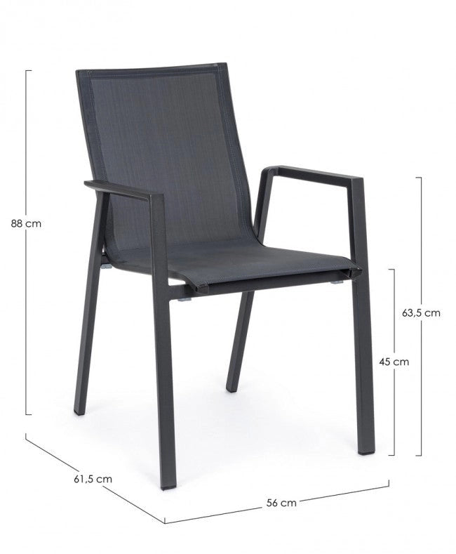 Set 4 Sedie da Giardino 56x61,5x88h cm con Braccioli Krion Antracite