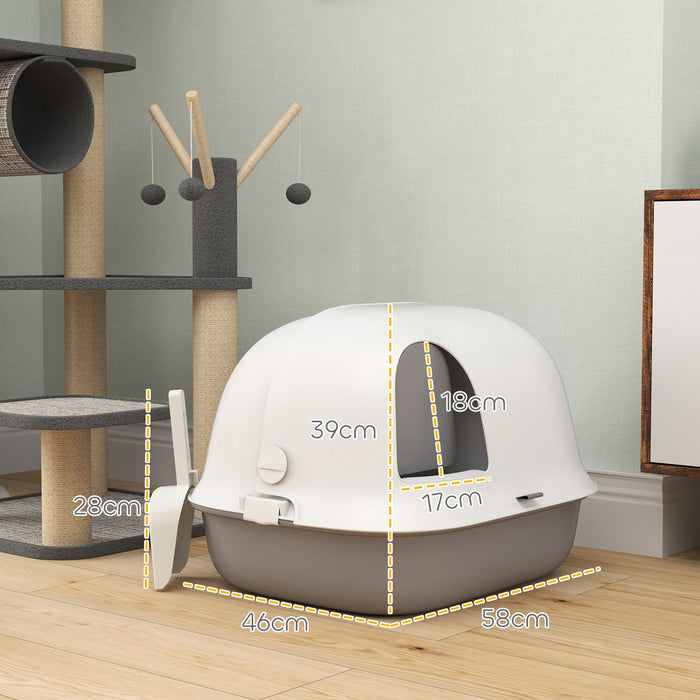 Lettiera per Gatti Chiusa 58x46x39 cm con Gattaiola e Paletta in PP Grigio Chiaro e Bianco