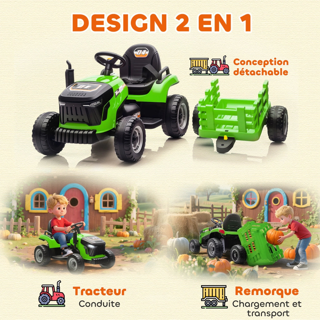 Tracteur ¨¦lectrique enfants ¨C zephmum ¨C 139x58x55cm verde