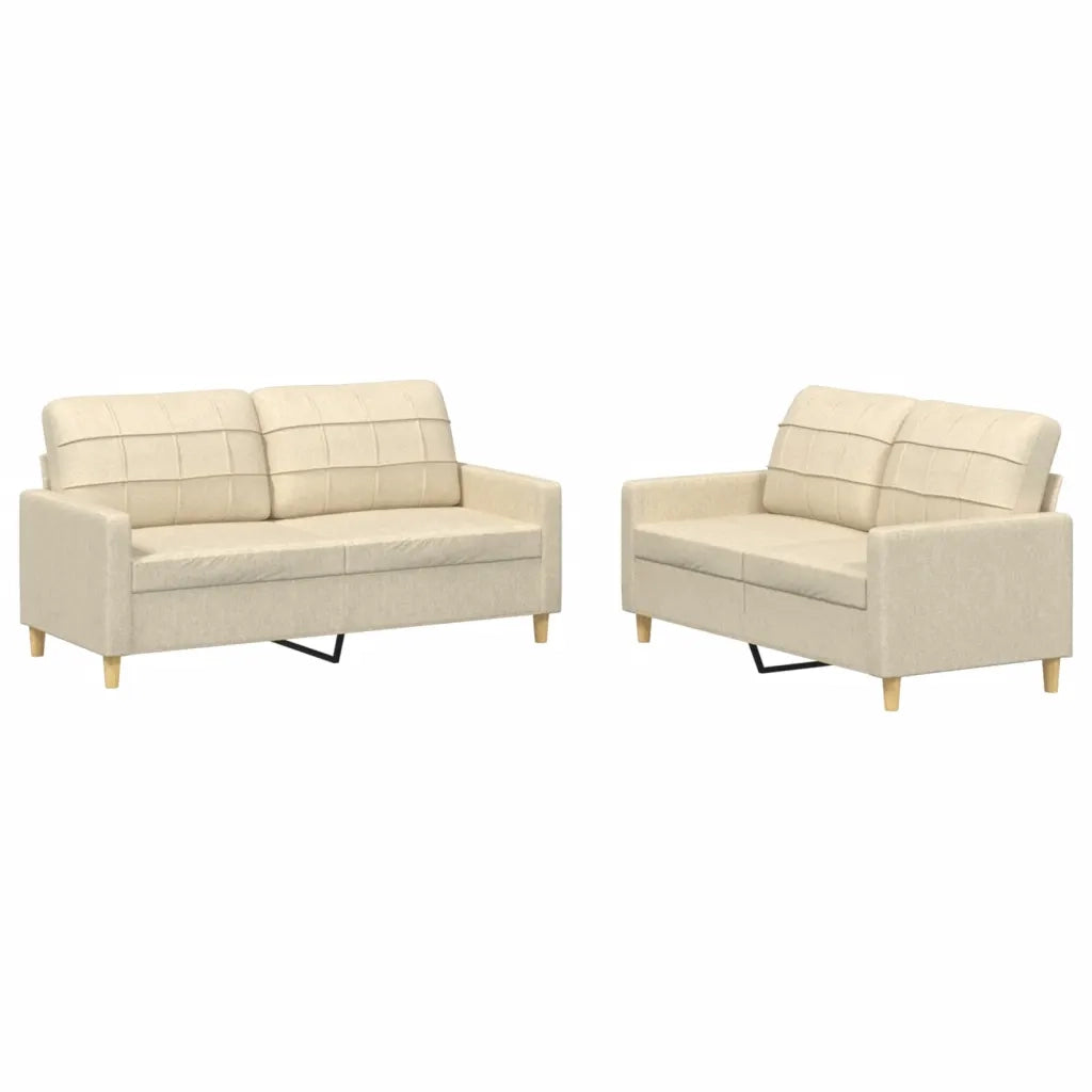 Set di Divani 2 pz con Cuscini Crema in Tessuto 3201276