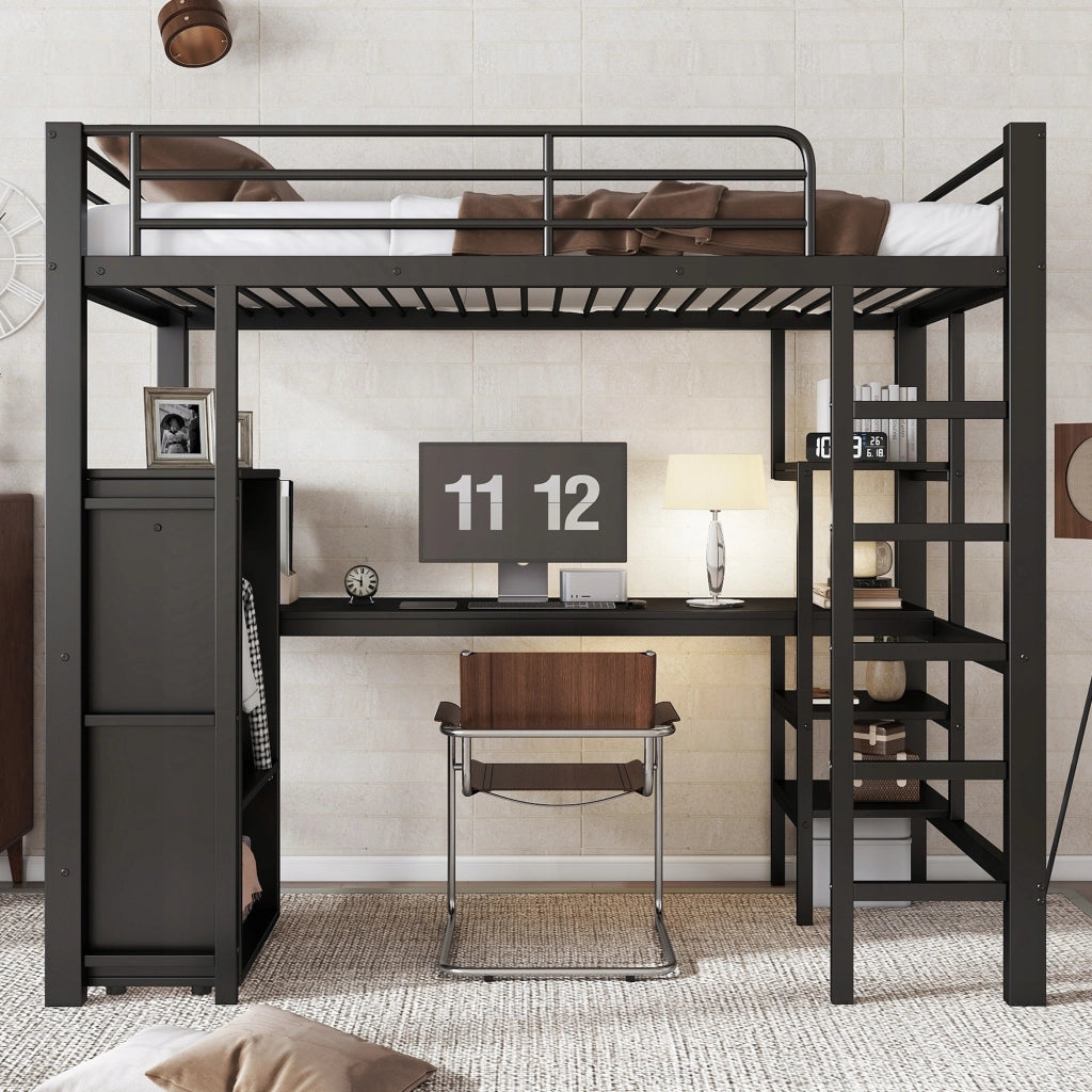 Letto a castello 90x200 con scrivania e armadio - Xylo - Nero