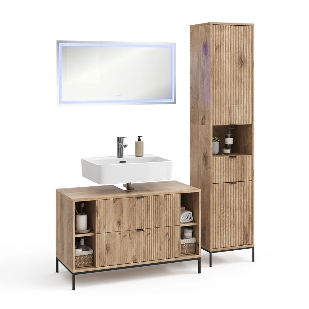 Vicco Set di mobili da bagno Quercia vichinga 3 parti