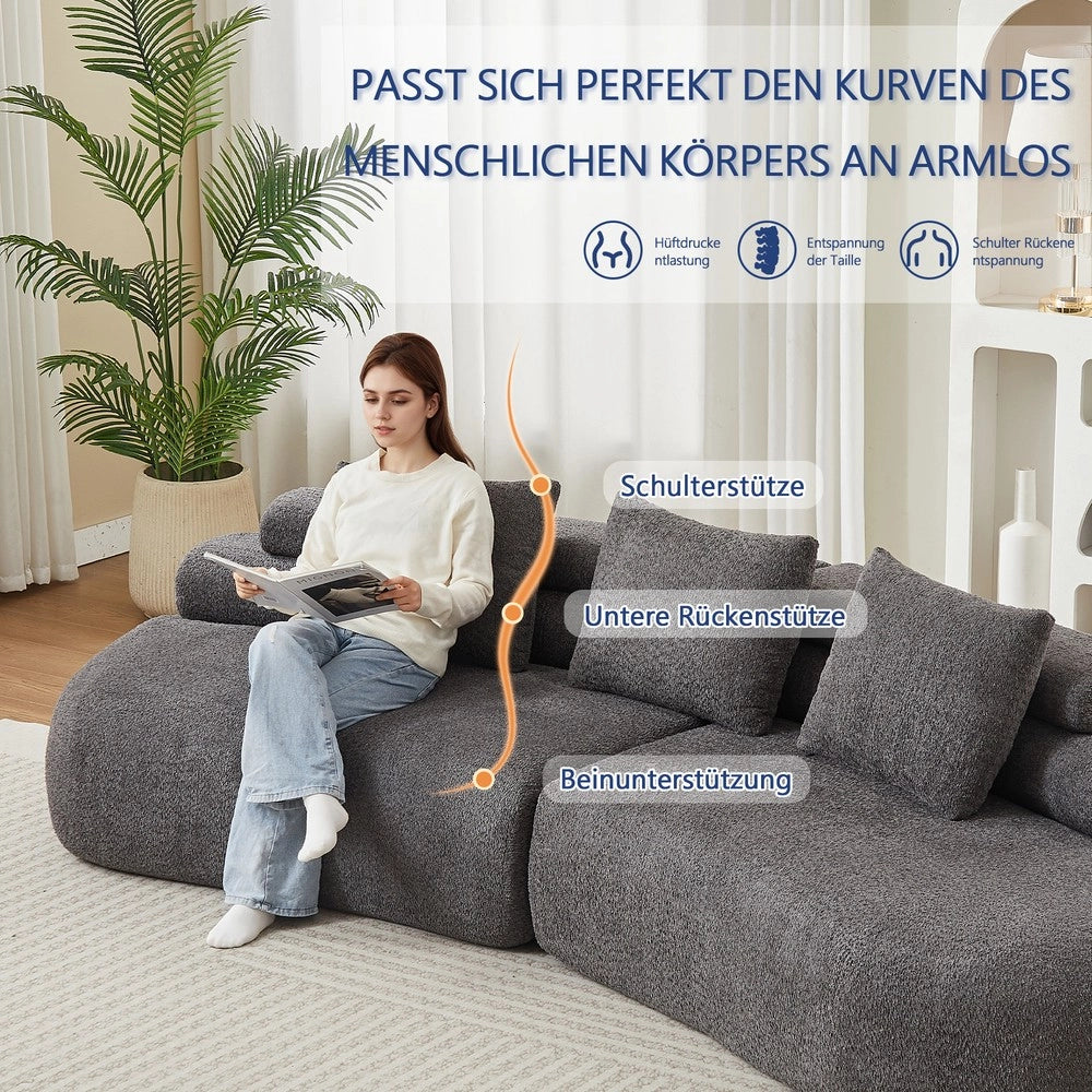 Divano modulare 3 posti ¨C Minimal ¨C grigio tessuto chenille design a mezzaluna