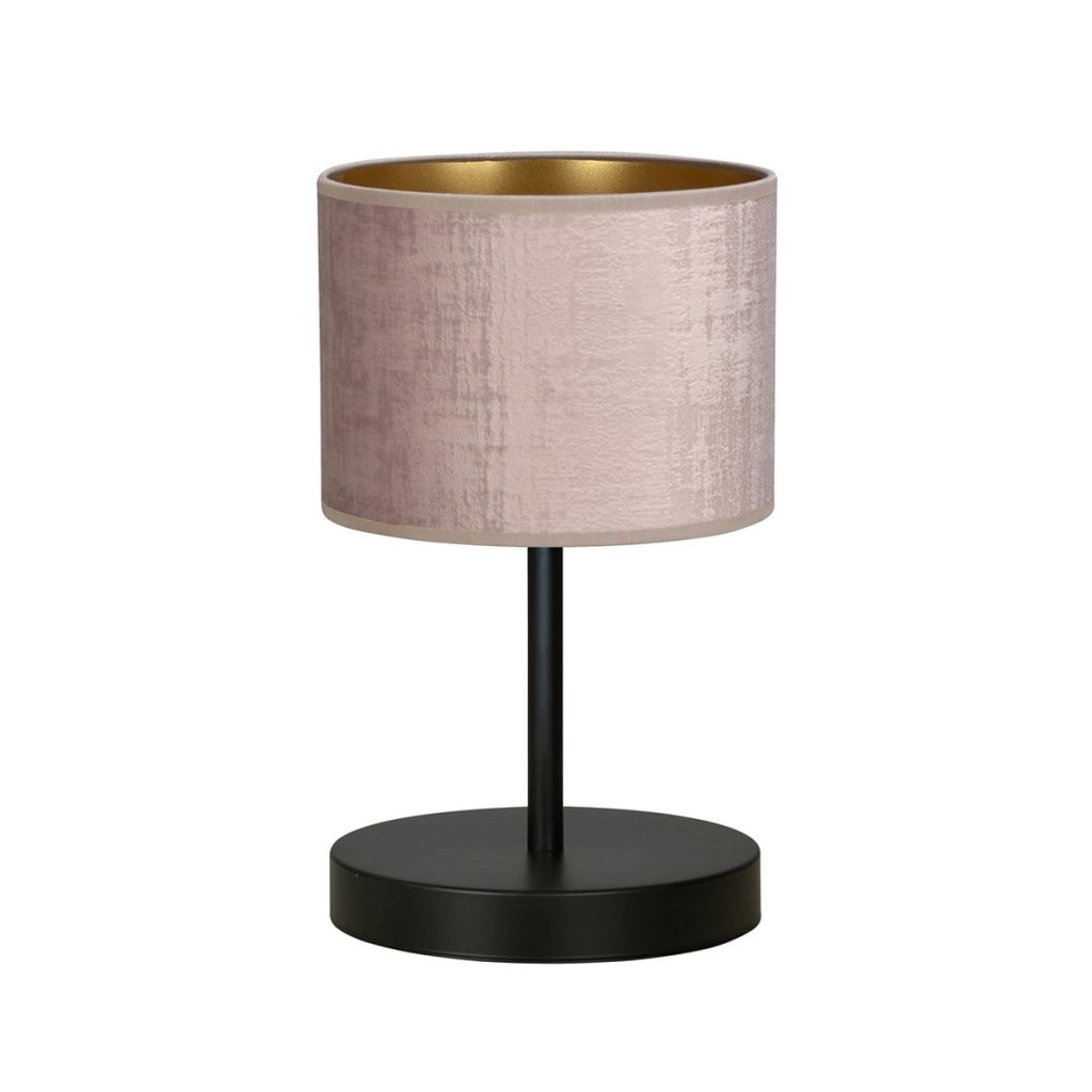 Lampada da tavolo Hilde in acciaio nero e tessuto rosa