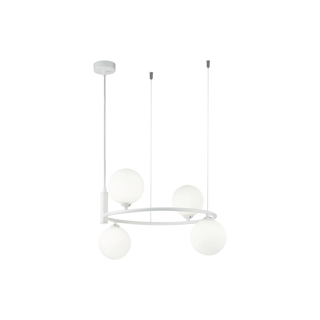 Maytoni Lampadario contemporaneo Ring 4 luci G9 bianco metallo vetro diffusori bianchi