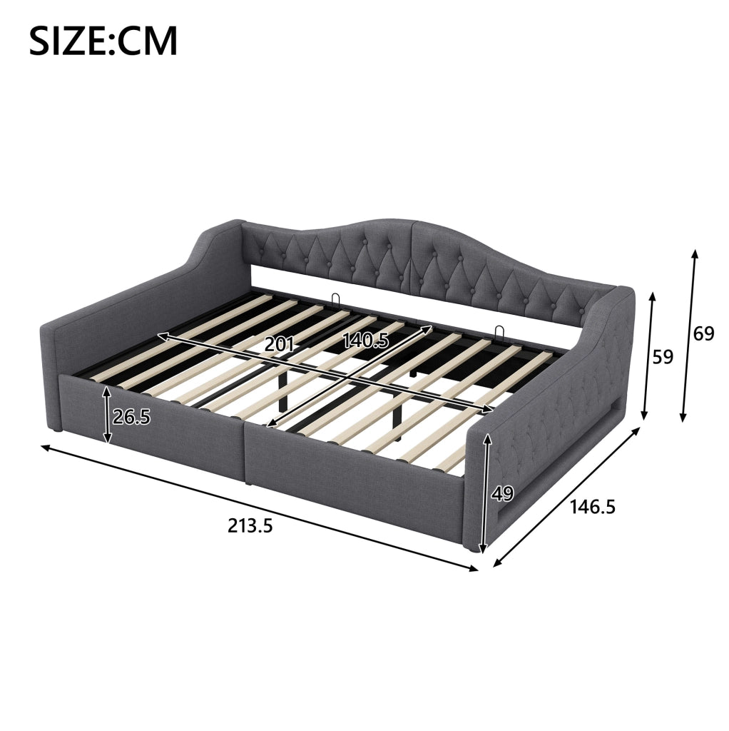 Letto da giorno imbottito 140x200 cm grigio con LED laterali e vano contenitore