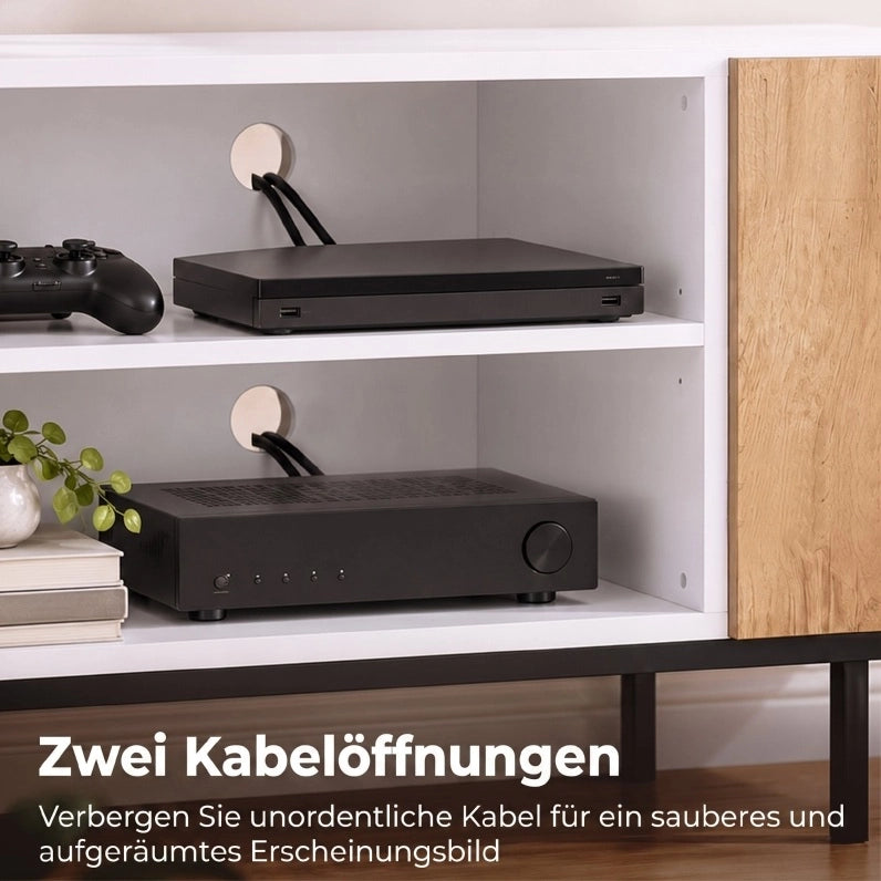 Mobile TV moderno 140 cm bianco e rovere con ripiani regolabili