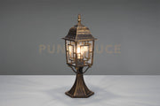 VOLTURNO PALO SEGNAVIALI DA ESTERNO 4 LATI FUSIONE DI ALLUMINIO RUGGINE CON DECORO IN FUSIONE SUL VETRO E VETRO TRASPARENTE H. 47CM IP44 1 LUCE ATTACCO E27