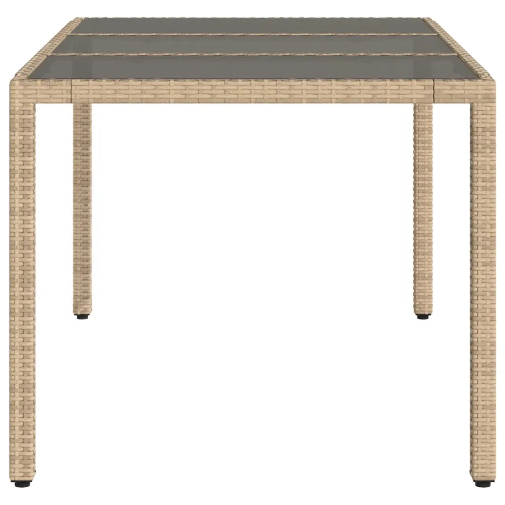 Tavolo da Giardino Piano in Vetro Beige 150x90x75 cm Polyrattan 365533