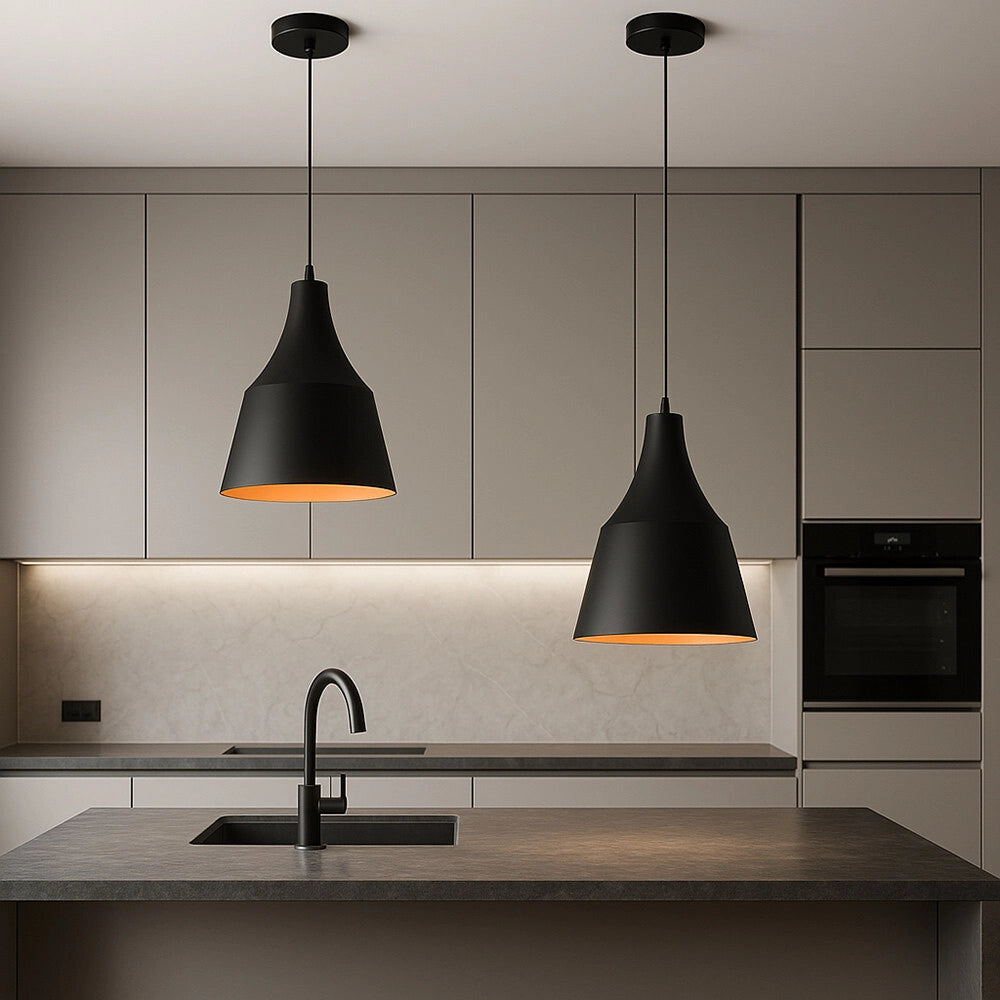 Trade Shop - Lampadario A Sospensione Da Soffitto Moderno Con Paralume A Cupola Con Attacco E27 B46 - Nero