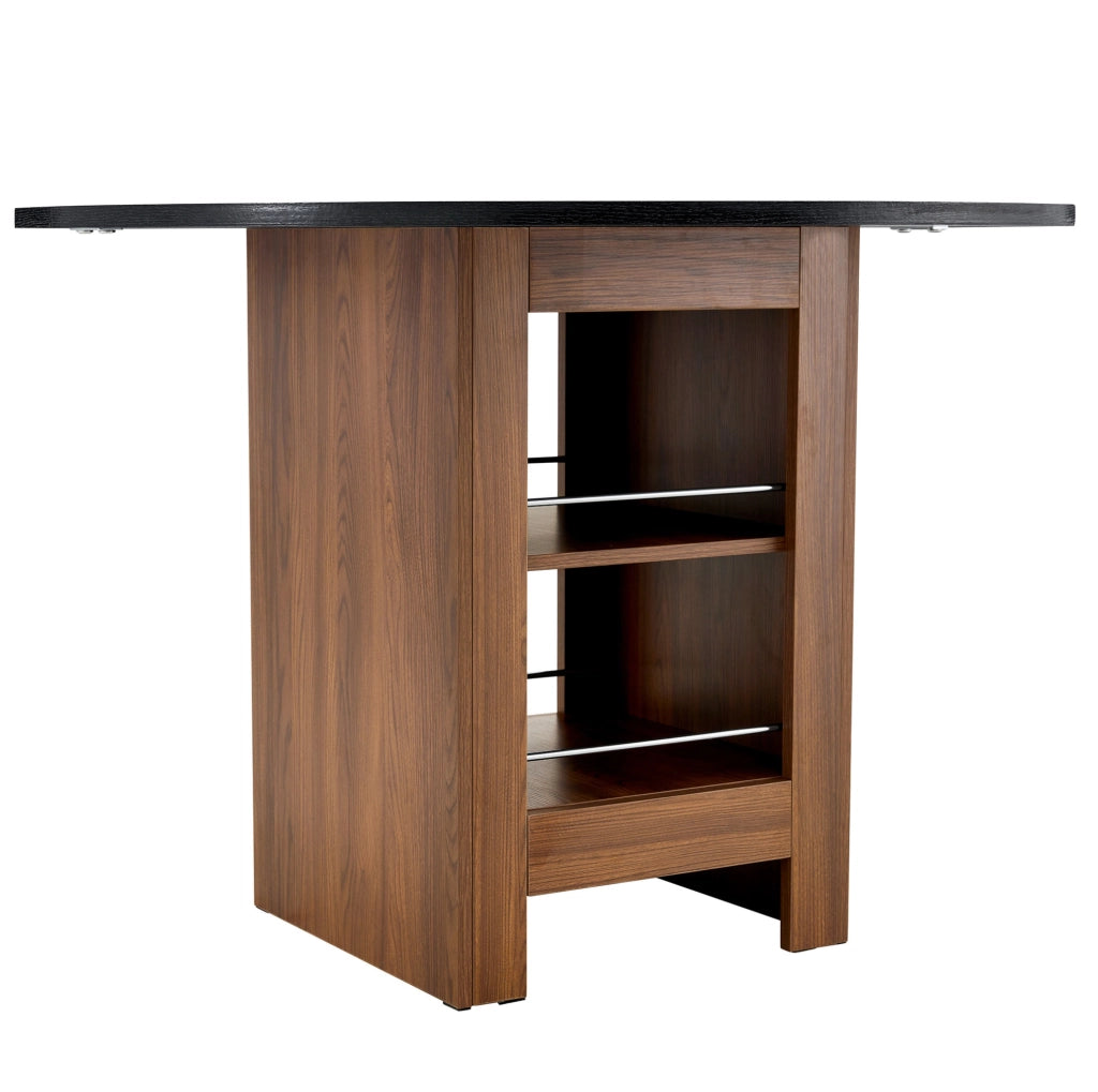 Tavolo da pranzo rotondo ULEVR ?100 cm con vani aperti, MDF noce e nero, altezza 76 cm