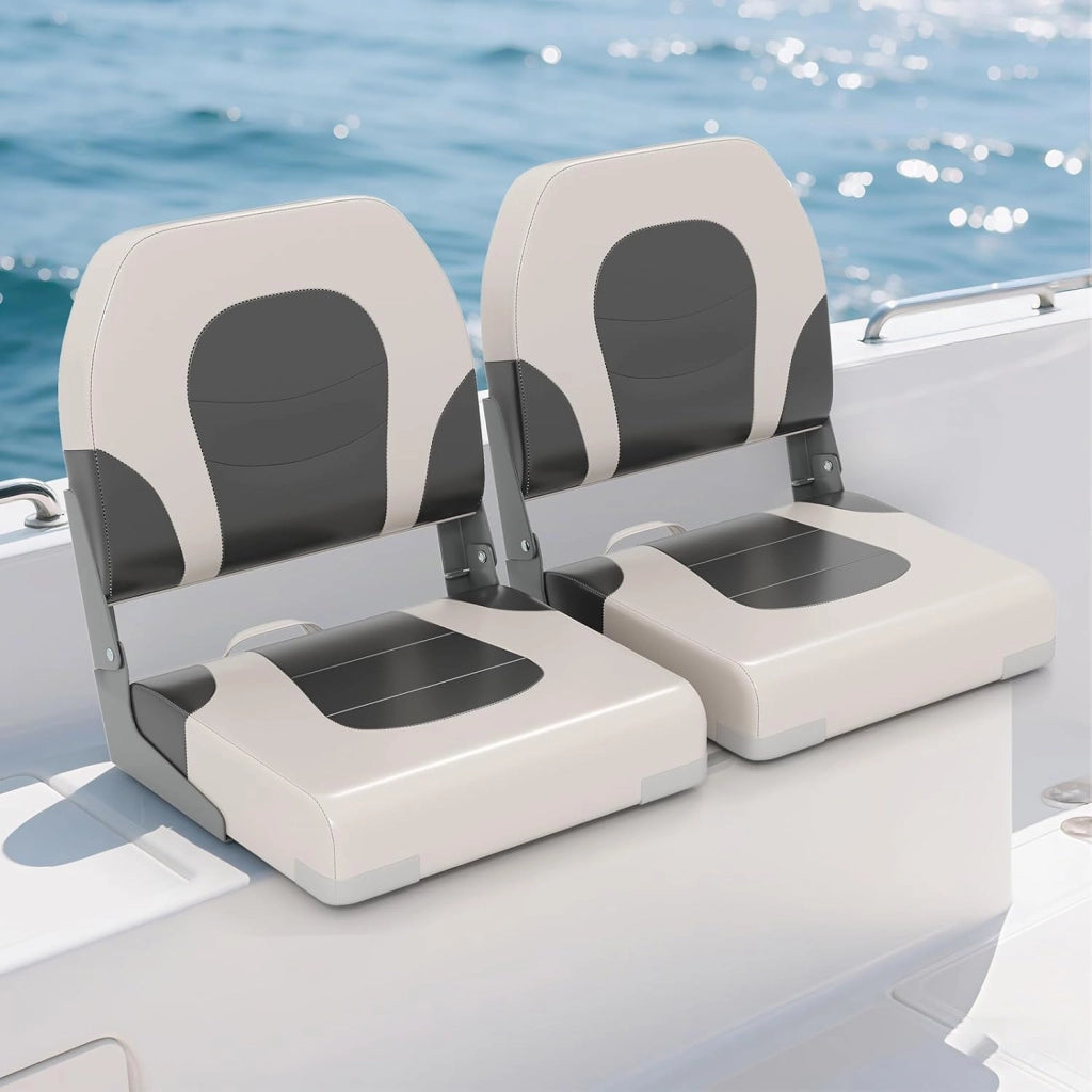 Set di 2 Sedie da Barca, Sedili da Barca Pieghevole Morbide Imbottite Spesse, Sedile Nautica Ergonomico per Imbarcazioni da Pesca, 51 x 42 x 49 cm, Bianco e Girigio