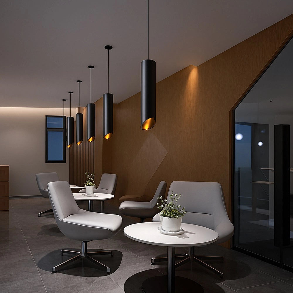 Trade Shop - Lampadario A Cilindro Asimmetrico Da Soffitto Nero Con Interno Oro Attacco Gu10 Ts187 -