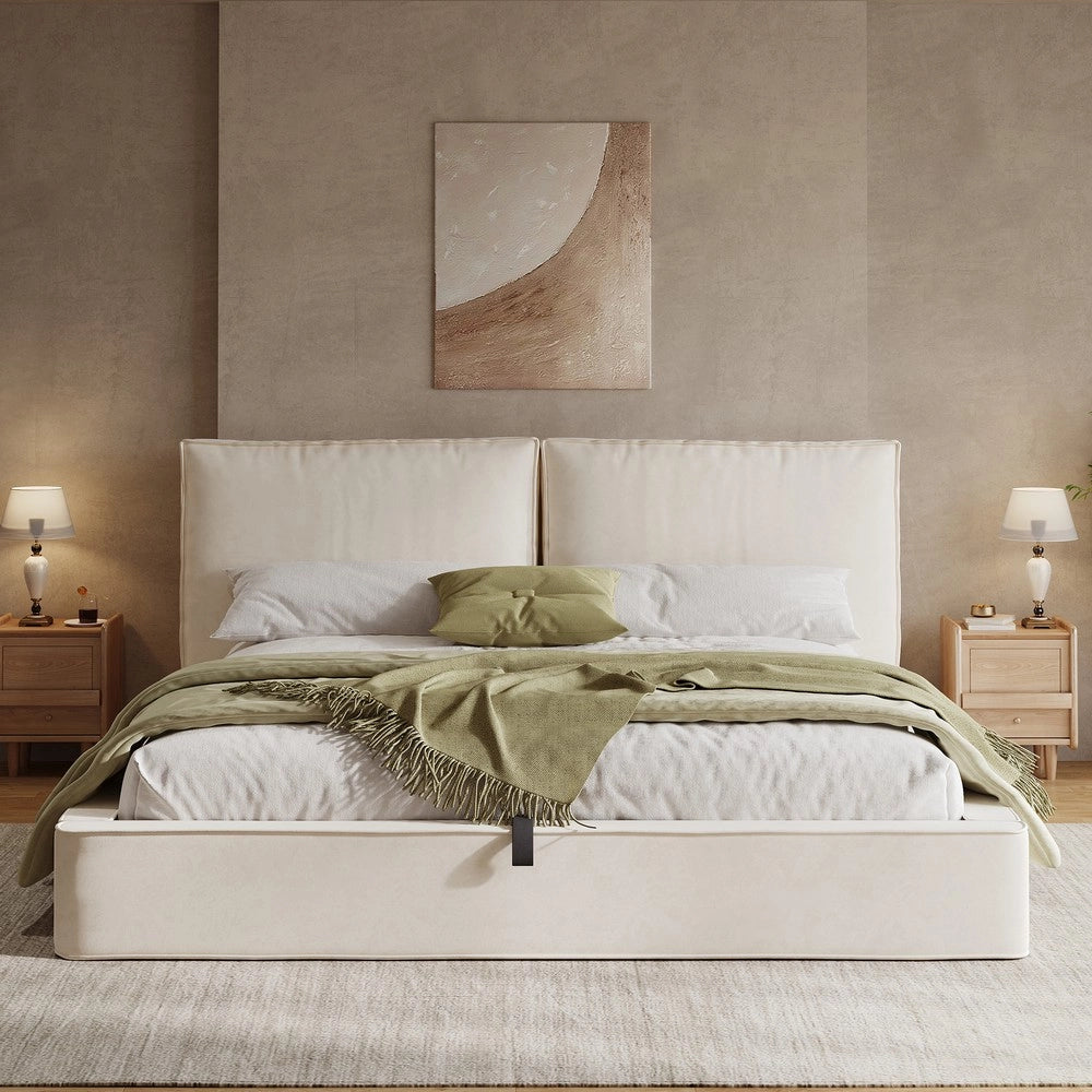 Letto Imbottito Matrimoniale con Rete ¨C Xylo ¨C Beige, Velluto, 180x200, Idraulico, Testiera