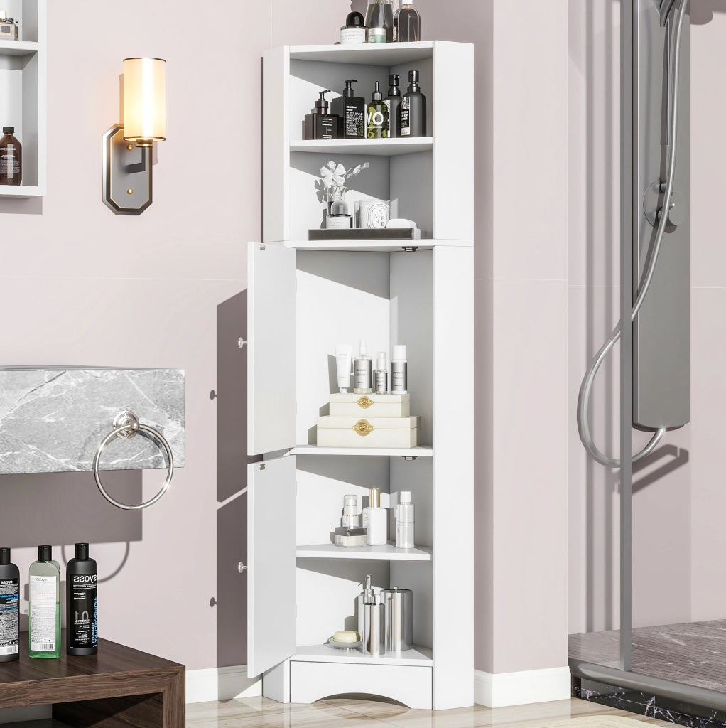 Mobile bagno angolare moderno in pannello truciolare bianco; 120 x 55 x 13 cm